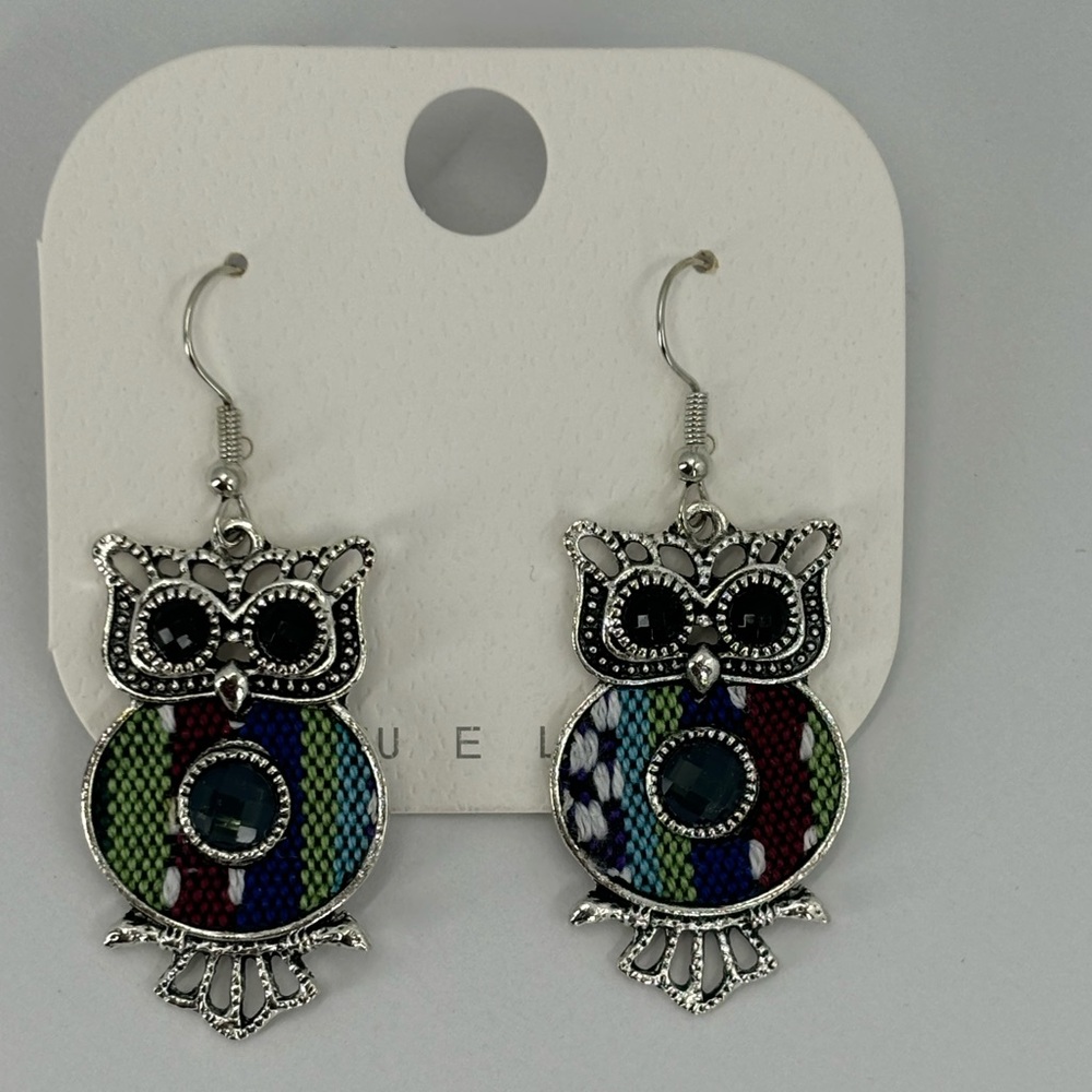 NEW Silver and Colorful Owl Earrings - Picture 2 of 7